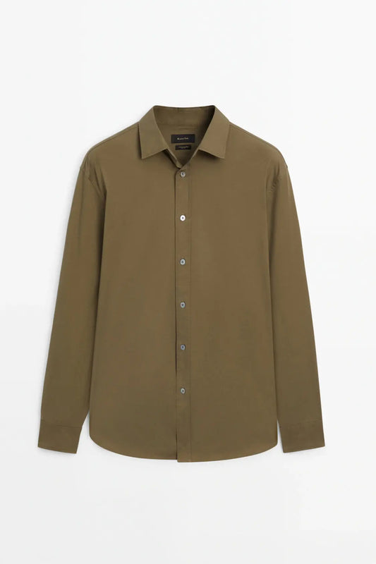 Loose fit stretch cotton twill shirt
