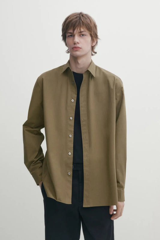 Loose fit stretch cotton twill shirt