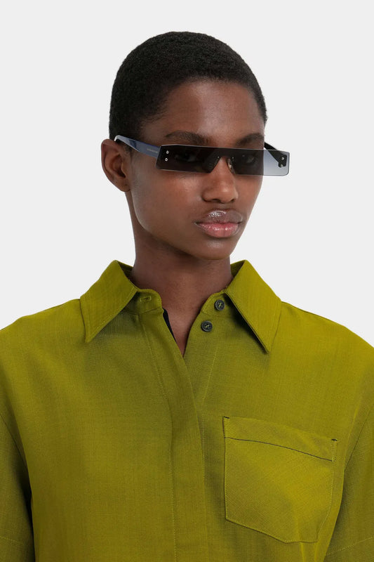 Mini Visor Sunglasses In Blue-Mirror