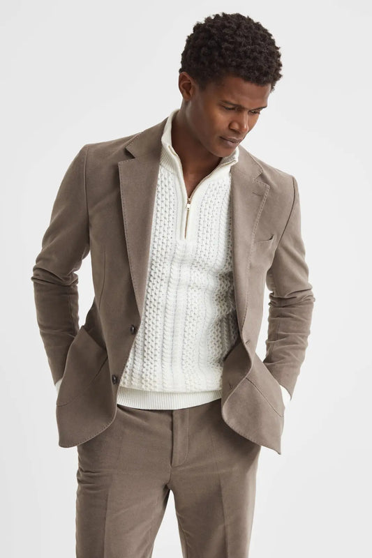 Slim Fit Single Breasted Moleskin Blazer