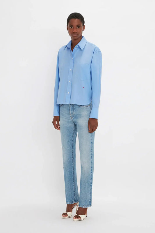 Button Detail Cropped Shirt In Rose Quartz