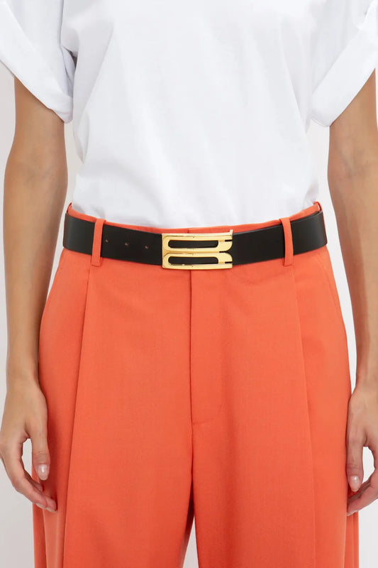 Jumbo Frame Belt In Black Croc-Effect Leather