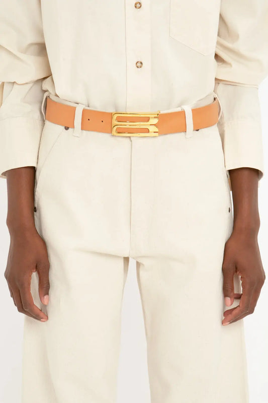 Jumbo Frame Belt In Orange Croc-Effect Leather